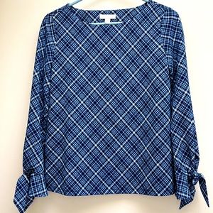 Charter Club blue and black top with bell sleeves